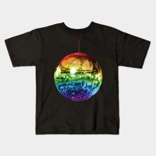 Rainbow Mirrored 1970s Disco Ball Kids T-Shirt